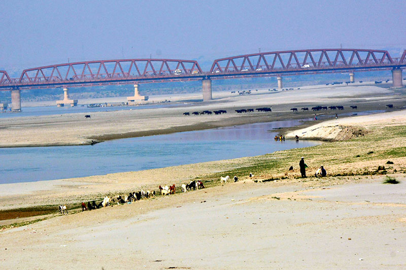 A view of dry beds of Indus River at Hussenabad