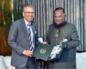 Federal Tax Ombudsman (FTO), Mr Asif Mahmood Jah, presenting FTO's Annual Report 2023 to President Dr Arif Alvi, at Aiwan-i-Sadr