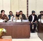 Senator Fawzia Arshad, presiding over a meeting of the Senate standing committee on Information and Broadcasting at Parliament House.