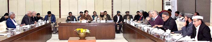 Senator Fawzia Arshad, presiding over a meeting of the Senate standing committee on Information and Broadcasting at Parliament House.