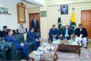 Prime Minister Azad Jammu and Kashmir Chauhdary Anwar ul Haq and Speaker Legislative Assembly Azad Jammu and Kashmir, Chauhdary Lateef Akbar called on Caretaker Prime Minister Anwaar-ul-Haq Kakar in Muzaffarabad