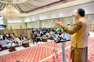 Caretaker Minister for Religious Affairs and Interfaith Harmony Aneeq Ahmed addressing the intending pilgrims during 1st training program