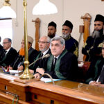 Chief Justice Sindh High Court Mr. Justice Aqeel Ahmed Abbasi speaking during Full Court Reference on the eve of retirement of Mr. Justice Nadeem Akhtar Honable Senior Puisne Judge Sindh High Court at the Court room of high court of Sindh Karachi.
