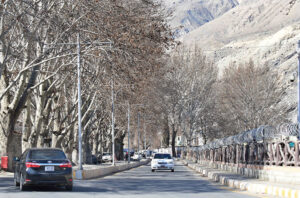 An attractive view of leafless tree's on the river view road area near CM Secretariat. 