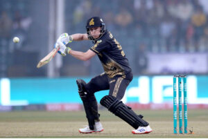 Peshawar Zalmi batter, Dan Musley playing shot during the Pakistan Super League (PSL) Twenty20 cricket match between Peshawar Zalmi and Quetta Gladiators at the Gaddafi Cricket Stadium