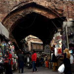 A deteriorated view of Chitta Gate in Kashmir Bazar, at Lahore's walled city. It was built in 1650 during Shah Jahan's rule and originally served as Lahore's 'Delhi Gate' during the Mughal era