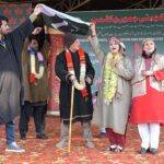 Kashmiri artists performing on the stage during culture programe on the occasion of Kashmir Solidarity Day organized by Department of Sports, Youth and Culture of Azad Jammu and Kashmir at Lok Virsa