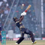 Peshawar Zalmi batter, Dan Musley playing shot during the Pakistan Super League (PSL) Twenty20 cricket match between Peshawar Zalmi and Quetta Gladiators at the Gaddafi Cricket Stadium