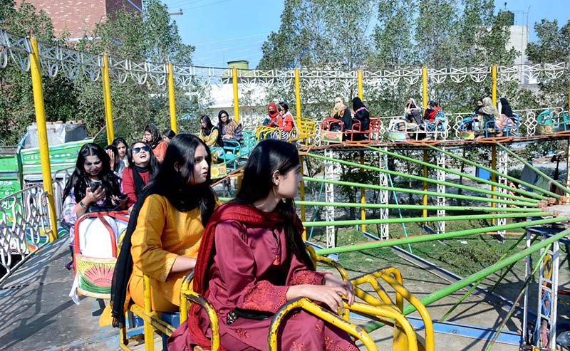 Students enjoying swings during 2nd Job Fair & Industrial Expo-2024 at Government College Women University