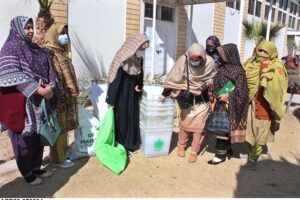 Polling staff receiving polling material at distribution Centre for General Elections 2024.