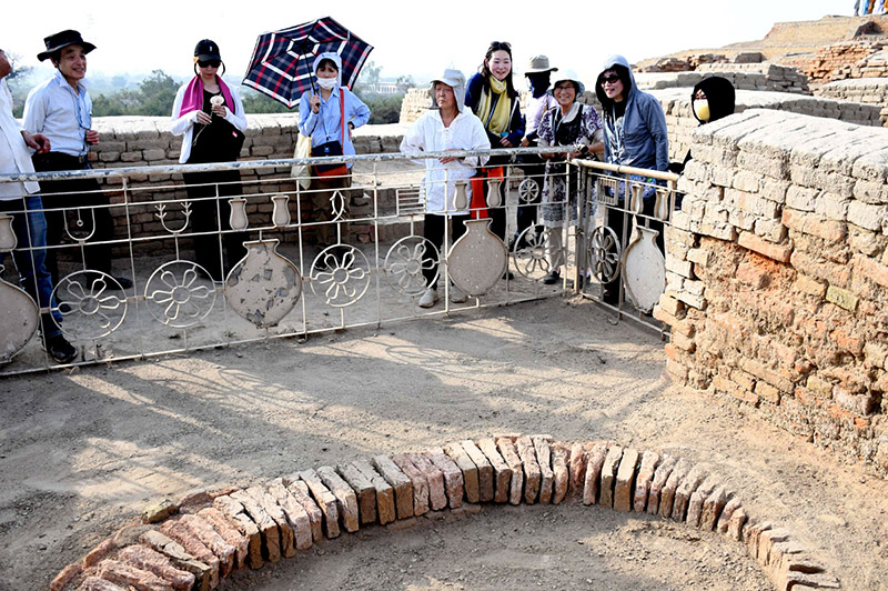 Delegation members of Japanese tourists visiting the world famous archeological site of Moen-Jo-Daro