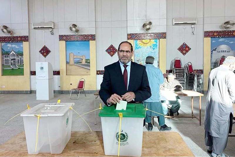 Chief Justice Balochistan High Court, Justice Naeem Akhtar Afghan casts his vote at Boy Scout Polling Station during General Election-2024
