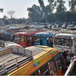 A view of large number of vehicles for delivering polling material in polling stations for General Elections 2024.
