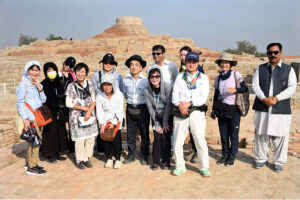 Delegation members of Japanese tourists visiting the world famous archeological site of Moen-Jo-Daro