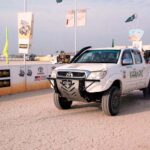 Racing jeep in action during the race of 19th PTDC Cholistan Desert Jeep Rally 2024