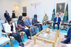  Chairperson of the Common Wealth Observer Group for General Election H.E Dr Goodluck Ebele Jonathan along with the delegation called on Caretaker Prime Minister, Anwaar-ul-Haq Kakar.