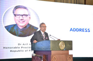 President Dr Arif Alvi addressing the finale of National Idea Bank Season III, at Aiwan-e-Sadr.