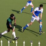 Players in action during HEC-PMYP V/S The Dutch Club teams during Welkom Oldenzaalse Hockey Club Hockey Talent hunt youth sports league organized by Pakistan Prime Minister" Youth Program at sports Complex