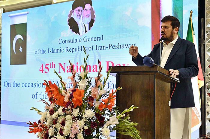 Governor KP Haji Ghulam Ali addressing an event celebrating the 45th National Day of Iran last night.