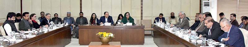 Senator Saleem Mandviwalla, Chairman Senate Standing Committee on Finance and Revenue presiding over a meeting of the committee at Parliament House