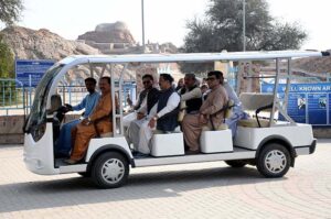 People visiting at the world famous archeological site of Moen-Jo-Daro.