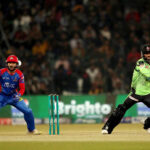 Lahore Qalanders batter Shai Hope playing shot during the Pakistan Super League (PSL) Twenty20 cricket match between Lahore Qalanders and Karachi Kings at the Gaddafi Cricket Stadium