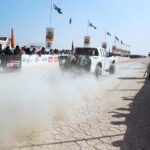 Racing jeeps in action during 19th TDCP Cholistan Desert Jeep Rally 2024