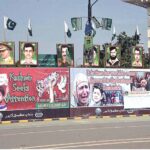 A view of banners displayed in support of Kashmiris’ right of self-determination of Indian Illegally Occupied Jammu and Kashmir (IIOJK) on the occasion of Kashmir Solidarity Day at Mall Road
