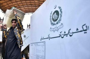 Polling staff receiving polling material at distribution Centre for General Elections 2024.