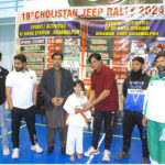 Taekwondo players performing at the 19th Cholistan Jeep Rally 2024 Sports Tournament at the stadium