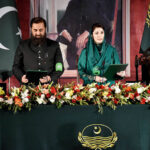 Governor Punjab Baligh Ur Rehman administering the oath to the Newly-elected Chief Minister Punjab Maryam Nawaz at Governor House