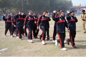 Students march-past during opening ceremony of 6th Sindh Collage Game 2024 at Degree Collage. 