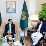 Governor Sindh Kamran Khan Tessori meeting with Caretaker Prime Minister Anwaar-ul-Haq Kakar.