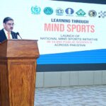 Caretaker Prime Minister Anwaar-ul-Haq Kakar addresses the inaugural ceremony of National Mind Sports Initiative