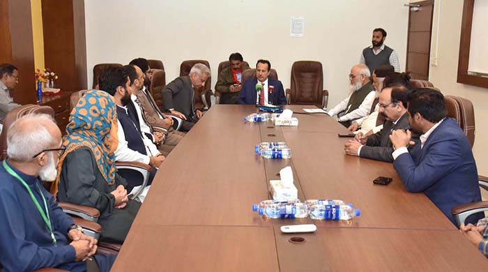 Caretaker Federal Minister for Health, Dr Nadeem Jan presides a meeting of DRAP at Central Drugs Laboratory.