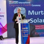 Mr. Murtaza Solangi Caretaker Federal Minister for Information and Broadcasting addressing a PeaceFLIX International Conference and Award Ceremony