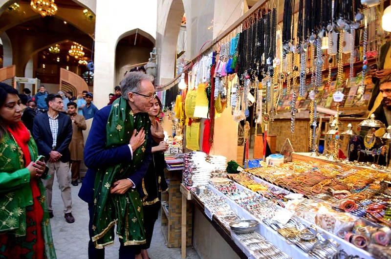 Australian High Commissioner, H.E Neil Hawkins with Embassy delegation visiting stall during visit to the shrine of Bibi Pakdaman