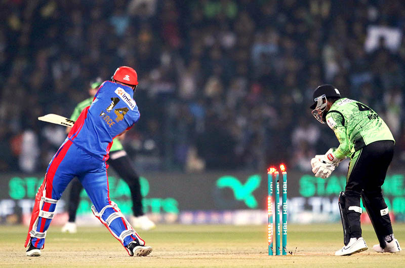 Spectators enjoying during the Pakistan Super League (PSL) Twenty20 cricket match between Lahore Qalanders and Karachi Kings at the Gaddafi Cricket Stadium