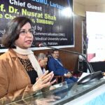 Vice Chancellor SMBBMUL Professor Dr. Nusrat Shah addressing to First International Conference (Emerging Trends in Basic Medical Science) at Shaheed Mohtarma Benazir Bhutto Medical University.