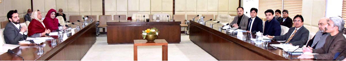Senator Engr. Rukhsana Zuberi, Convener Sub-Committee of the SENATE standing committee on Overseas Pakistanis and Human Resource Development presides over a meeting of the committee at Parliament House.