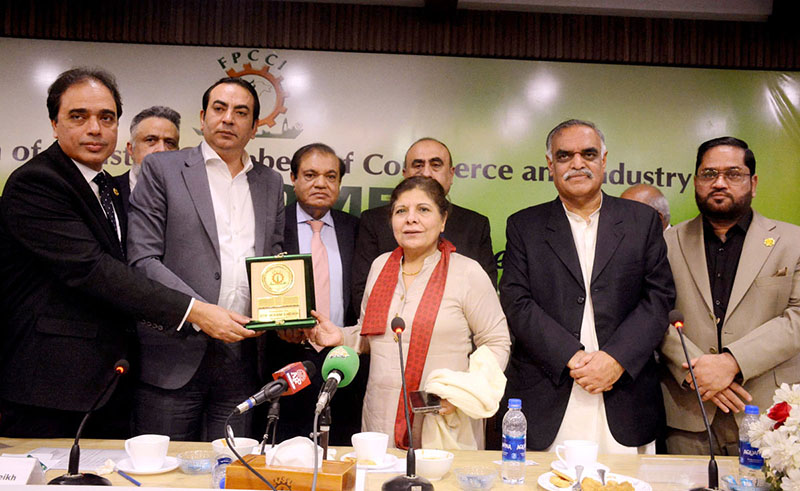 The Caretaker Federal Minister for Finance, Revenue, and Economic Affairs, Shamshad Akhtar addressing members of the Federation of Pakistan Chambers of Commerce and Industry (FPCCI)