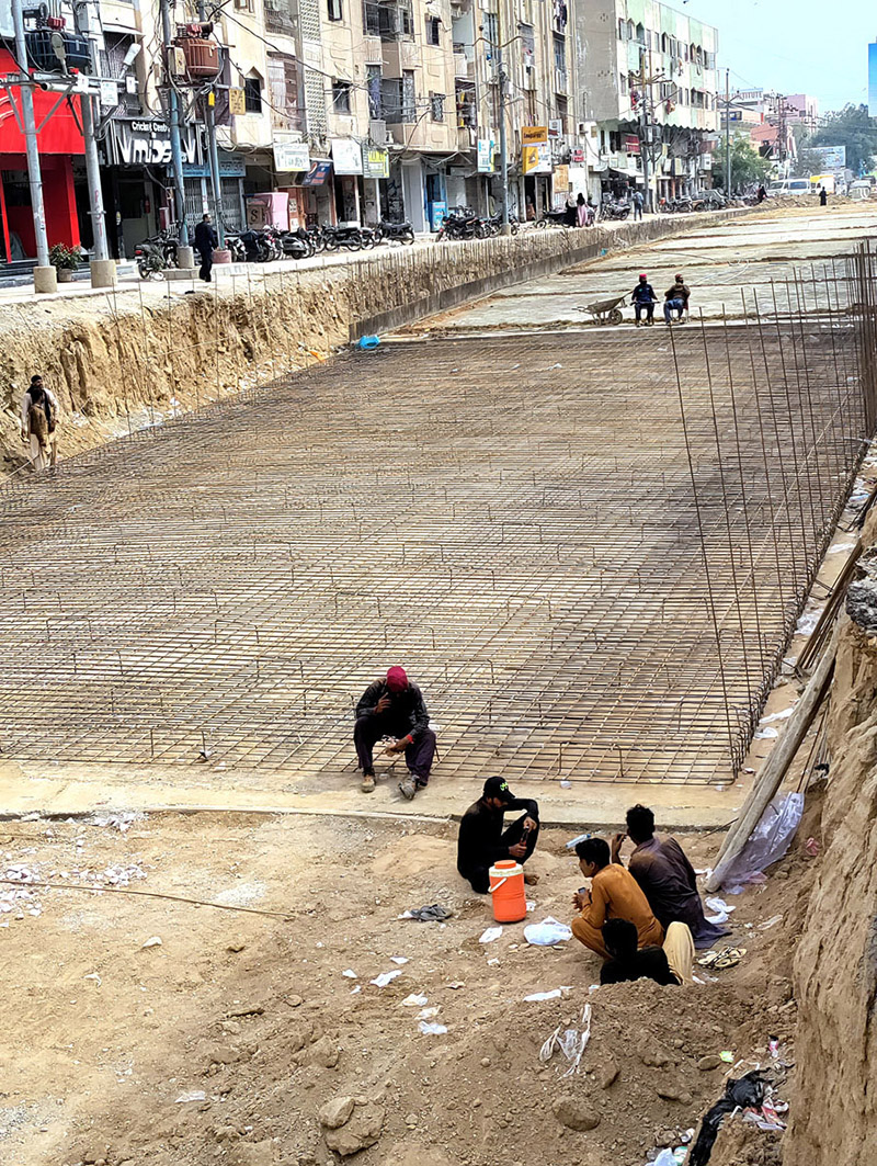 Construction Work of underpass in process near Meena Bazar road Federal B area in the City