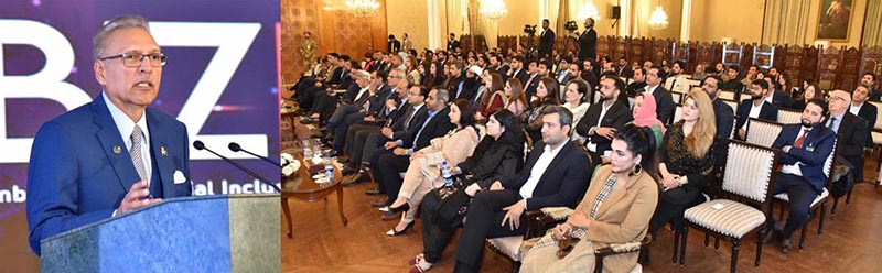 President Dr. Arif Alvi addressing the 3rd edition of Hosting Business Net 2024, a platform to promote financial inclusion and digital transformation, at Aiwan-e-Sadr