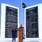 Speaker National Assembly Raja Pervez Ashraf addressing the participants of inauguration ceremony of Yadgar-e-Dastoor and Bagh-e-Dastoor infront of Parliament House