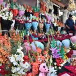 People selecting and purchasing the fresh flowers and flower bouquet at a roadside stall ahead of Valentine's Day at local market in the Provincial Capital.