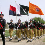 Promoted Police constables participating in passing out parade of promotion training course HPC to ASI & PC to HPC at Sindh Prisons Staff Training Institute Hyderabad