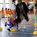 School Children participate in game during annual Sport day organized by the JDC Foundation Pakistan at Muhammad Siddique Memon Scouts Sports Complex