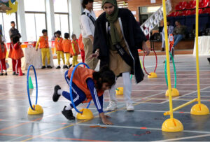 School Children participate in game during annual Sport day organized by the JDC Foundation Pakistan at Muhammad Siddique Memon Scouts Sports Complex