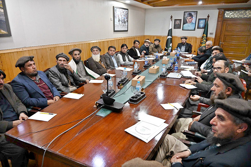 Chief Minister Gilgi-Baltistan Haji Gulbar Khan presiding over the meeting regarding the Dasu Hydro power project effecties issue at CM Secretariat