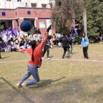 Players in action during inter-collegiate Girls Handball tournament organized by Sargodha Education board at Govt Women College Farooq Colony.